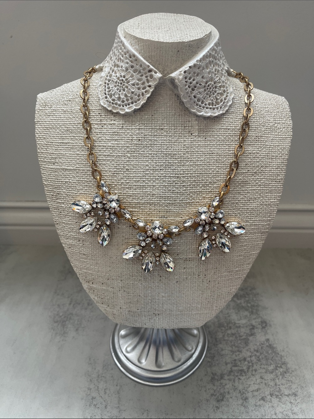 J.Crew Gold Crystal Pendant ClusterStatement Necklace